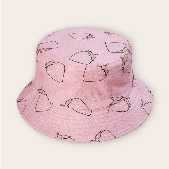 Other - Pink Strawberry Print Bucket Hat